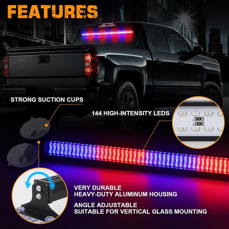 XRIDONSEN 35 inch Traffic Advisor Police Light Bar 144 LED Red Blue Police Lights Emergency Strobe Warning Flashing Safety Interior Windshield w/Directional Arrow for Law Enforcement Vehicles Trucks - Image 3